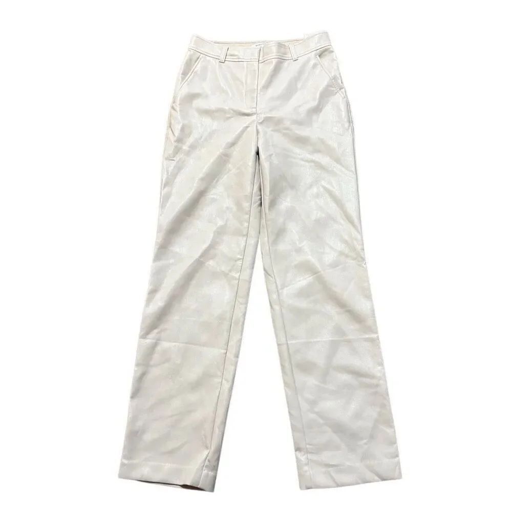 Babaton light beige faux leather straight leg pants size 6